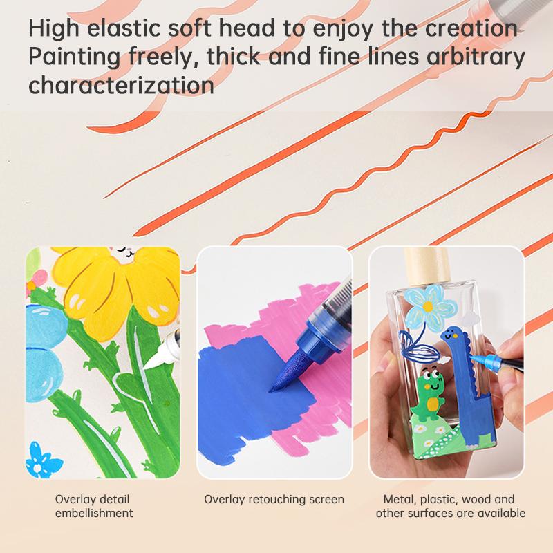 Acrylic Brush Marker Pen 36 Colors PCS , 1 Set Waterproof Pen with Soft Brush Nib, Art Paint Marking Set for Glass Stone Wood Plastic Paper