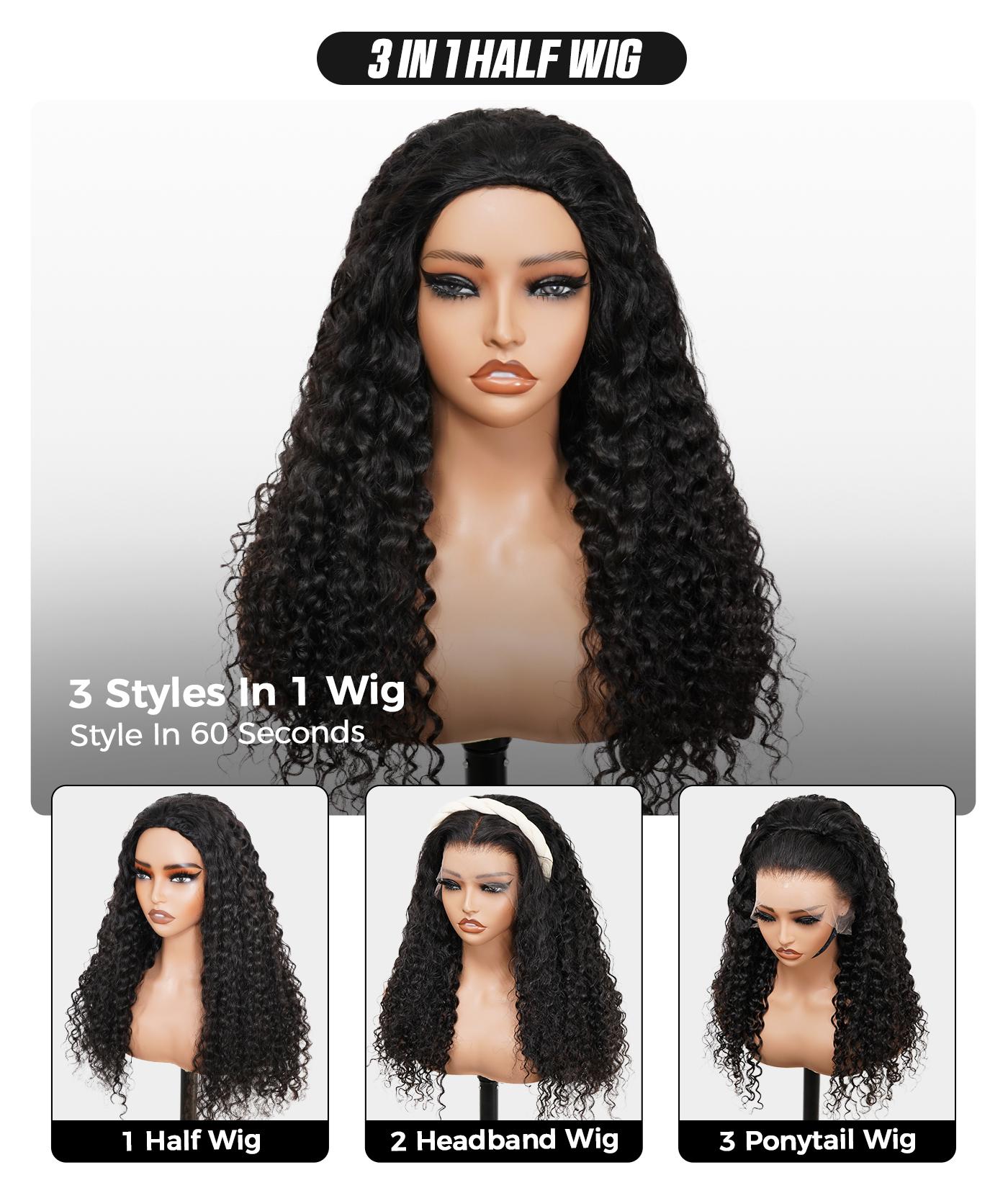 [FLASH SALE] OQ HAIR Burmese Curly Wear Go Half Wig Seamless Water Wave Flip Over Wig 3 IN 1 Wear Go Glueless Human Hair Wigs With Drawstring Invisible Hairline for Beginner Friendly Vacation Hair Wigs dealsforyoudays