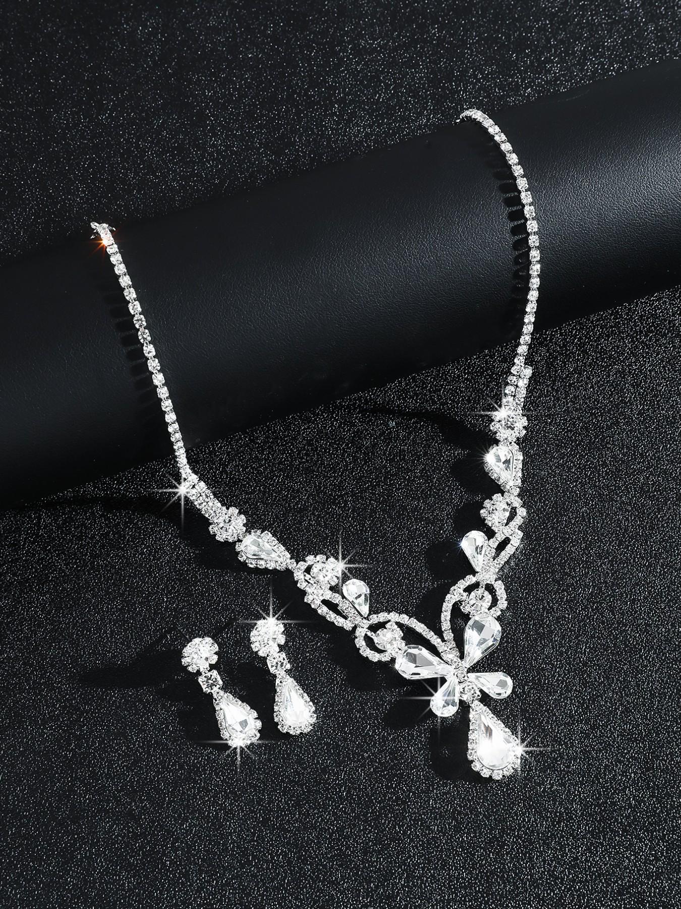 Luxurious Bridal Jewelry Set, Elegant Artificial Crystal Butterfly Necklace and Earrings, High-End Wedding Accessories, Beautiful Bride
