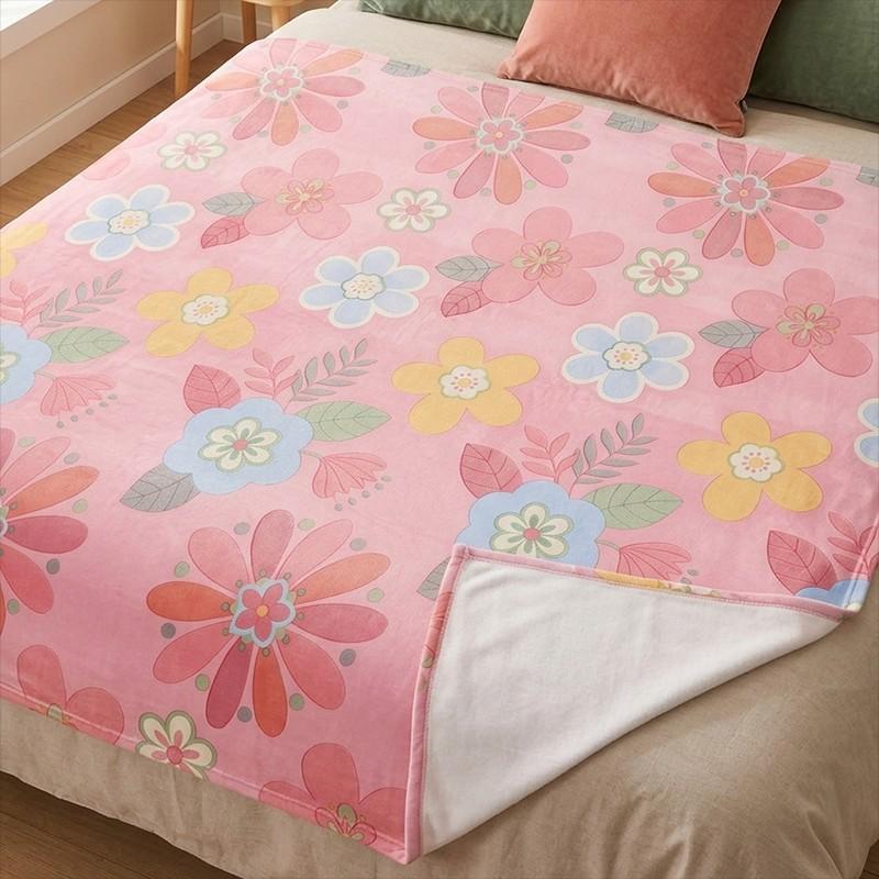 1pcs Flannel Pink Floral Throw Blanket, Soft and Cozy Sofa Blanket, Warm Home Bedroom Dorm Room Office Bedding, Multifunctional All Season Gift, Valentine's Day Gift