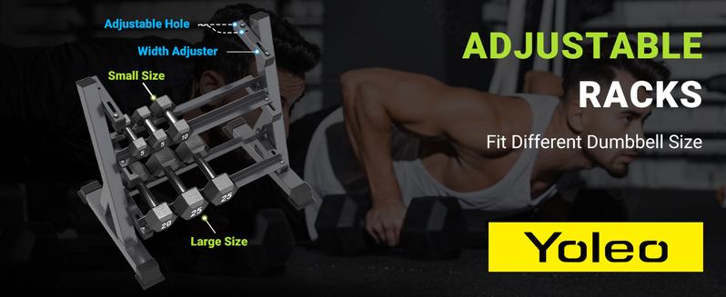 YOLEO 1100LBS Dumbbell Rack- Adjustable 3 Tier Weight Rack for Home Gym, Heavy Duty Weight Storage Organizer Dumbbell Storage Stand Holder(Rack Only) Display Shelf Multicolor