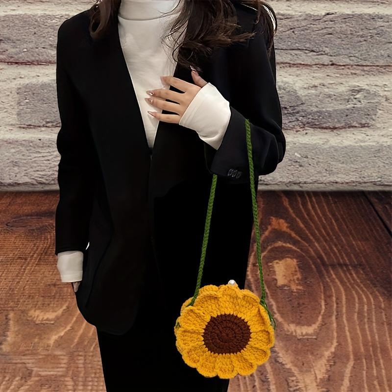 Chic Handmade Sunflower Crochet Crossbody Bag – Knit Floral Mini Purse for Women, Versatile for Daily/Party Occasions Valentine's Day