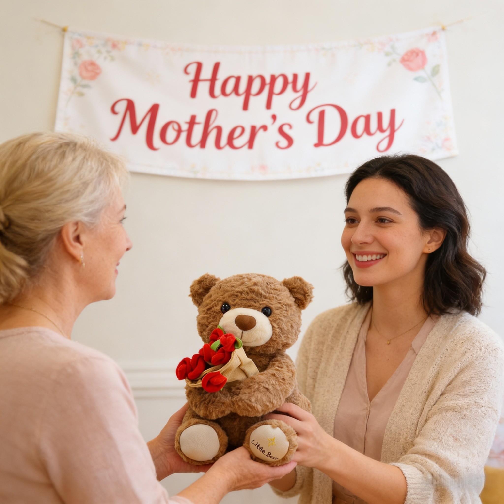 1PC Mother's Day Gift - Flower Holding Teddy Bear, Rose Teddy Bear, Wedding Decoration Plush Teddy Bear - Soft Stuffed Animal Toy, Ideal Gift for Mother's Day/Wedding Decorations/Anniversaries/Birthdays and Romantic Occasions