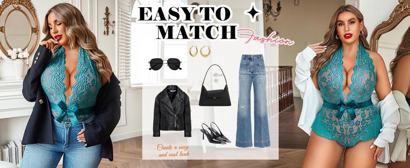 Avidlove Plus Size Lingerie for Women Deep V Neck Teddy Lingerie Halter Lace Bodysuit Nightgown