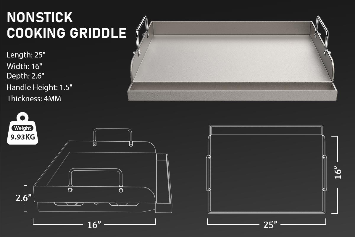 25" x 16" Griddle for Gas Grill, Metal Flat Top Griddle Insert for Outdoor Gas Grill, Cooking Skillet Plate Pan Teppanyaki for Charcoal/Electric Grills Fits Camping Outdoor Tailgating Parties Grilling