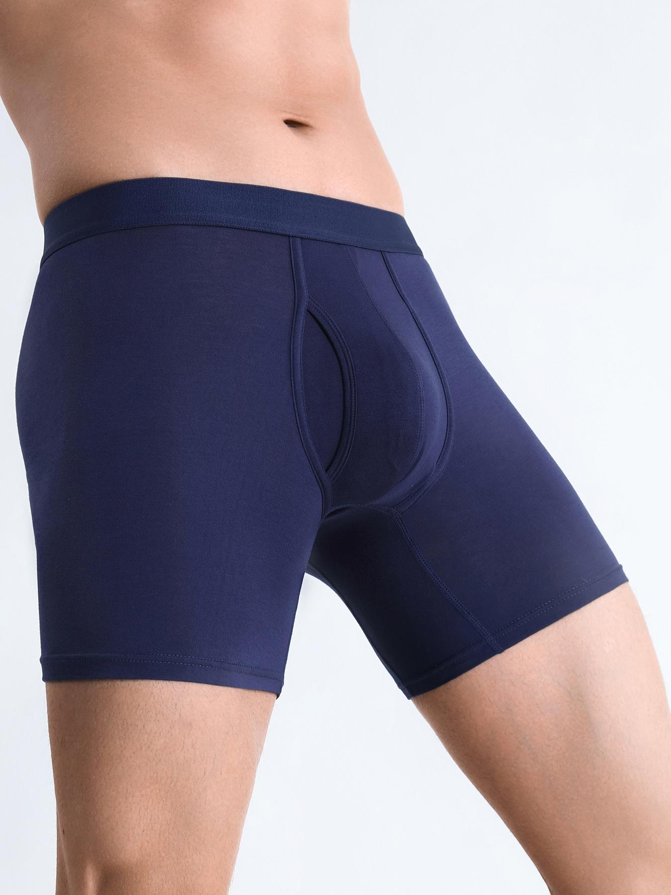 Men's  Solid Color Bamboo Fiber Boxer Brief, Men's Underwear Breathable Boxer Briefs with Fly Moisture-Wicking Lightweight Underwear 4-Pack Underwear Boxers