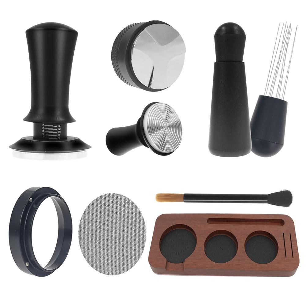 7pcs Espresso Accessories Set, Includes Tamper Tool & Wooden Tamping Station, Ideal for Espresso Lovers, Perfect Gift Idea