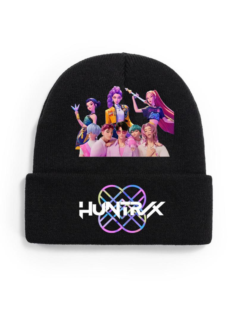 2025 new K-pop "Demon Hunters" girl group print knitted hat, velvet hat, warm hat, suitable for teenagers and adults. The same style as the K-pop "Demon Hunters" product. Knit Hats