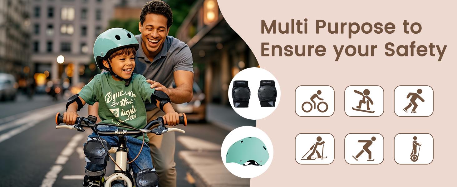 MOONCOOL Bike Helmets Protection Gear Set for 3~14 Years, Bicycle Helmet Knee Pads Elbow Pads Wrist Guards, Adjustable Helmet, Bicycle Scooter Roller Skate Expandable Luggage Lightweight Durable Luggage