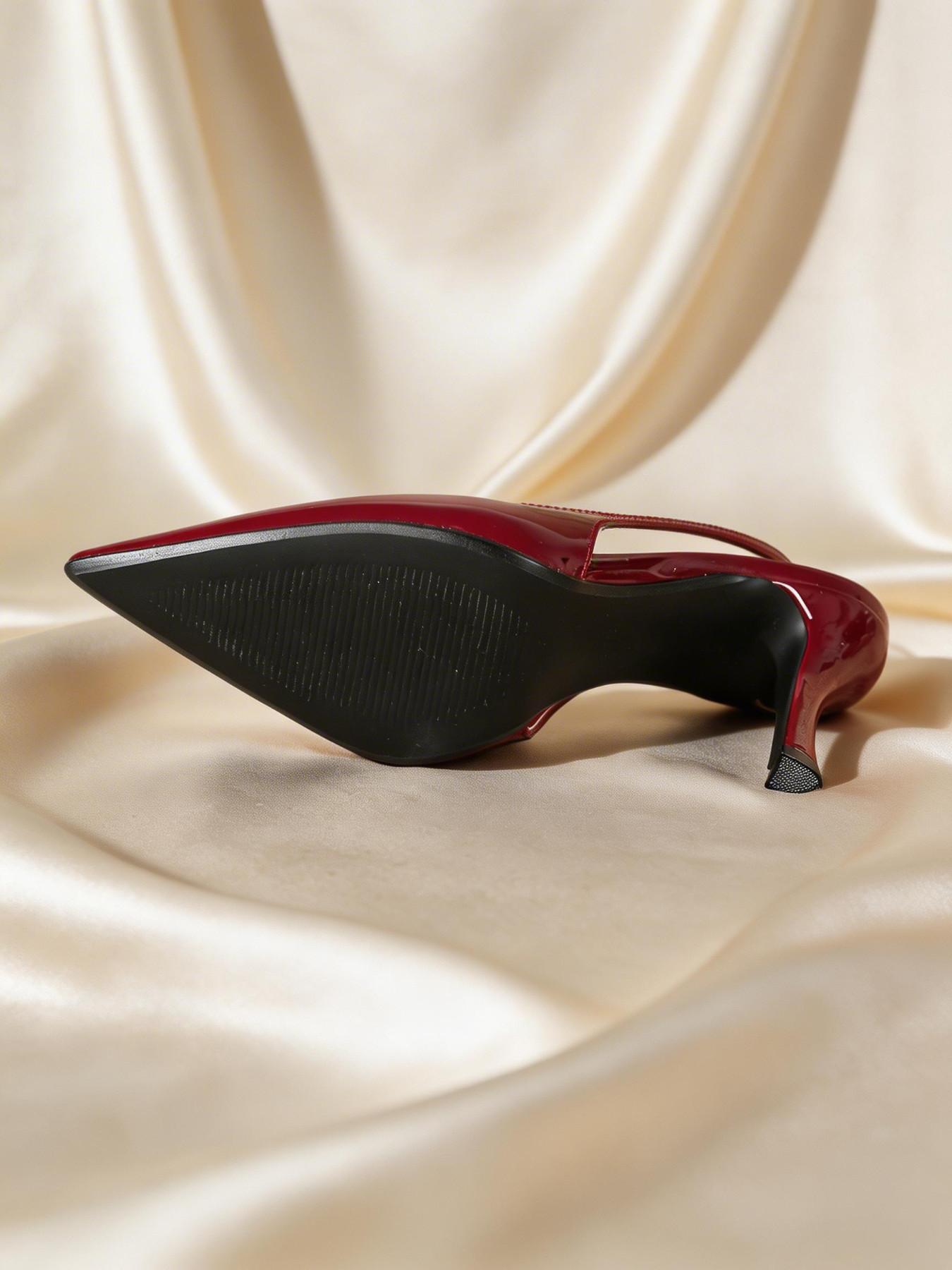 Women's Mirror Patent Leather Slingback Heels | Women's Burgundy & Black Heeled Sandals | Pointed Toe Stiletto Pumps | Sexy, Elegant & Comfortable Heels for Date Night, Wedding, Party and Office