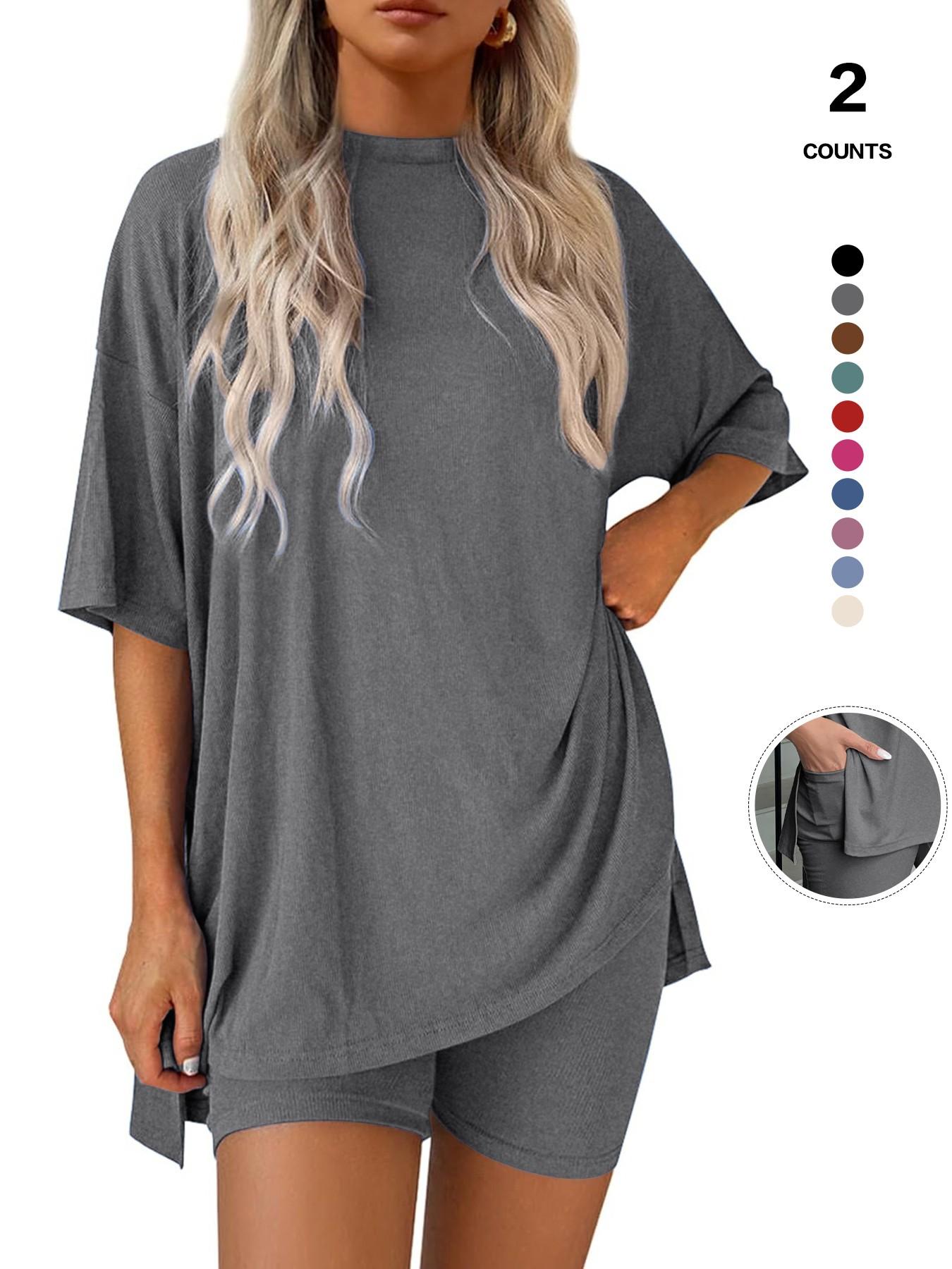 Vista X Cozy Mama Lounge Set, Women's 2-Piece, Crew Neck Oversized T-Shirts, Comfortable Home Wear, Perfect for Relaxing at Home Loungewear Nightwear Womenswear Homewear