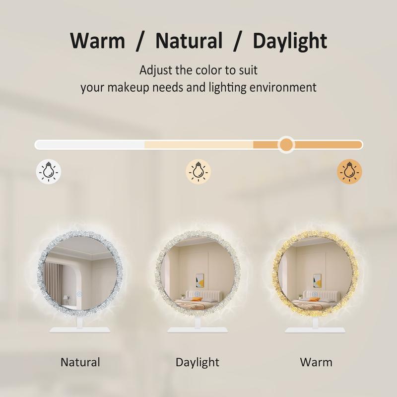 GLITGATE 16 IN Lighted Vanity Mirror, Round Makeup Mirror With Touch Screen Control, LED Desktop Makeup Mirror, Circle Bathroom Mirrors For Over Sink,  Adjustable Brightness, 3 CCT, HD Mirror, Round Mirrors For Decor, Bathroom, Entryway, Bedroom