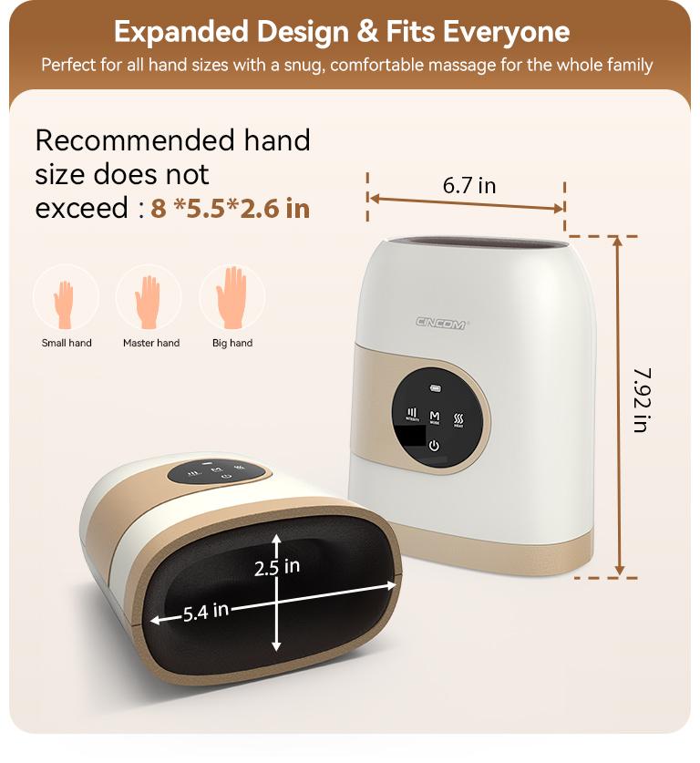 [Plus Model] CINCOM White Gold New Hand Massager, Rechargeable Finger Soother with Adjustable Comfort Settings, Soothing Warmth, User-Friendly Display—Perfect for Relaxation and an Ideal Gift for Loved Ones