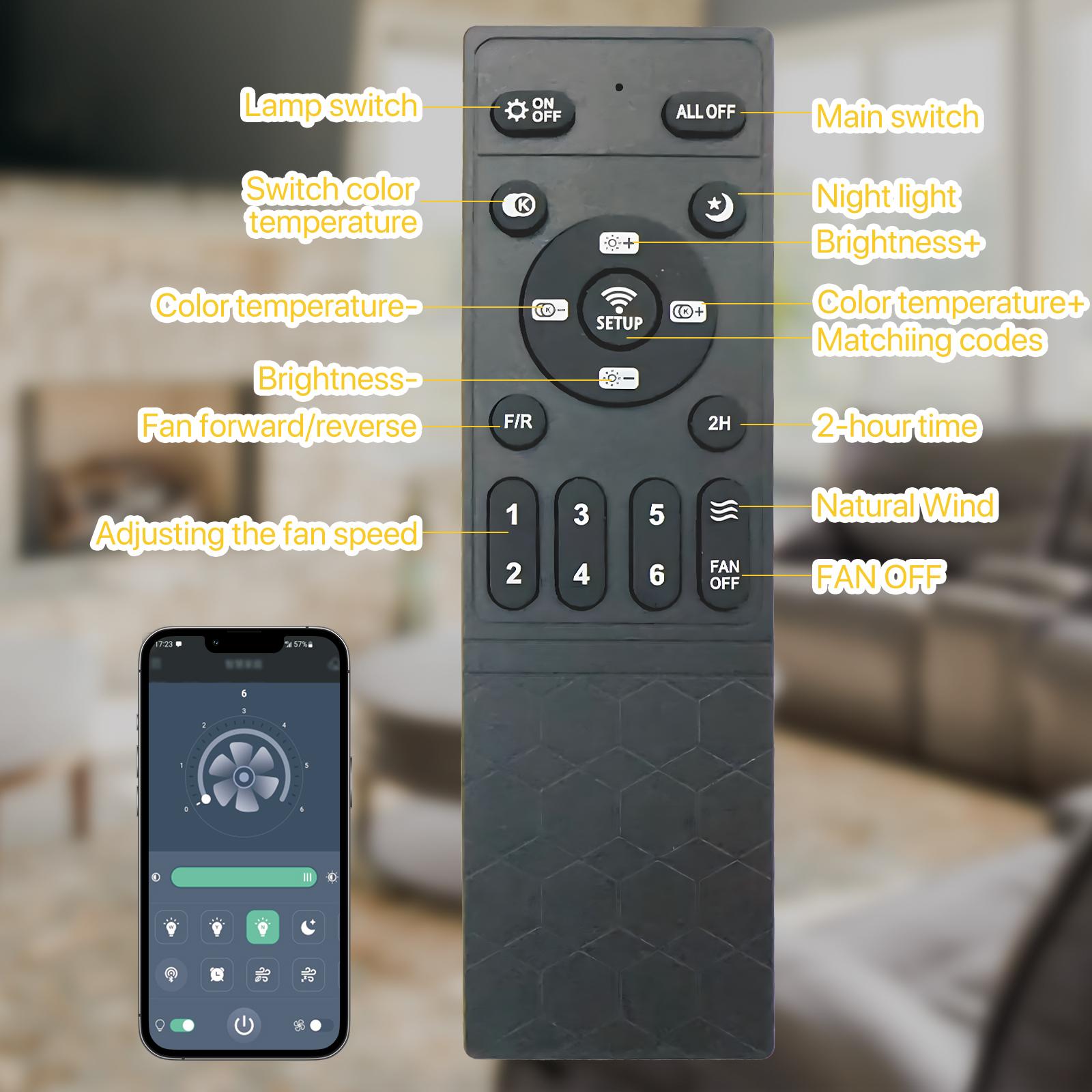 GLITGATE Ceiling Fans With Lights And Remote Multifunctional Ceiling Fan Light with 3 Color Temperatures 6 Speeds Low Noise Timer Setting & Remote Control for Bedroom Living Room Bathroom