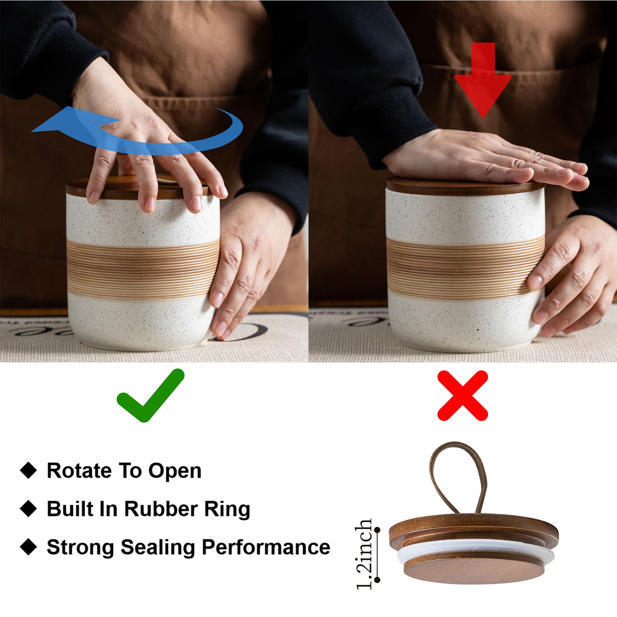 Ceramic Jar with Lid, Coffee Container Kitchen Food Storage Jars for Spice Sugar Tea Bag, Stackable Decorative Jars for Countertop