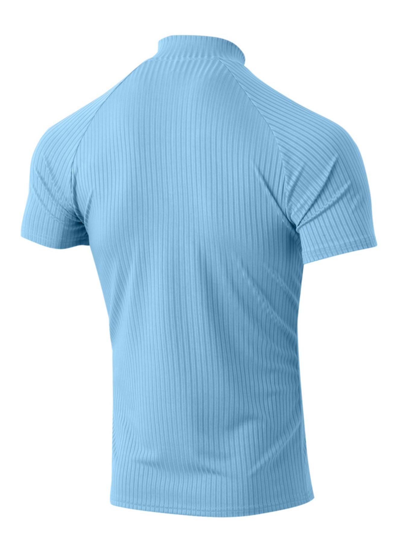 Men's Slim Fit Short Sleeve Quarter Zip Pullover, Quick-Dry Breathable Ribbed Sport T-Shirt, Ideal for Gym, Running, Casual Wear, All Seasons