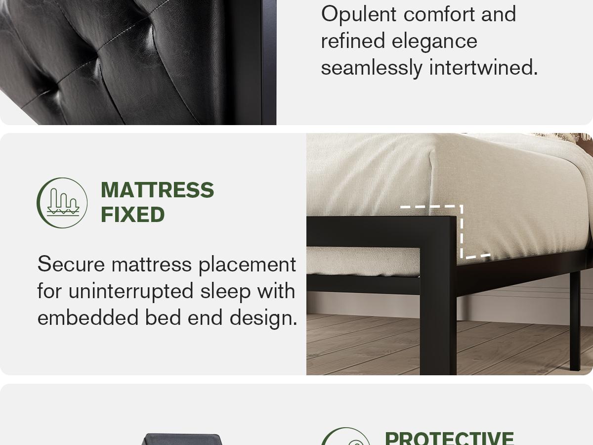 MUTICOR Metal Twin/Full/Queen/King Platform Bed Frame,Fabric Upholstered/Faux Leather Button Tufted Headboard【Frame Only No Mattress】17 Strong Slats Support, No Box Spring Needed,#TikTokShopBlackFriday #ChristmasGifts