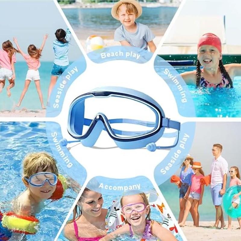 Swim Goggles  Anti-Fog Wide View No Leakage Swimming Goggles for Kids 3-15 with Earplugs, Children's Large Frame Waterproof and Anti-Fog Swimming Goggles, 2026 New Kids Swim Goggles