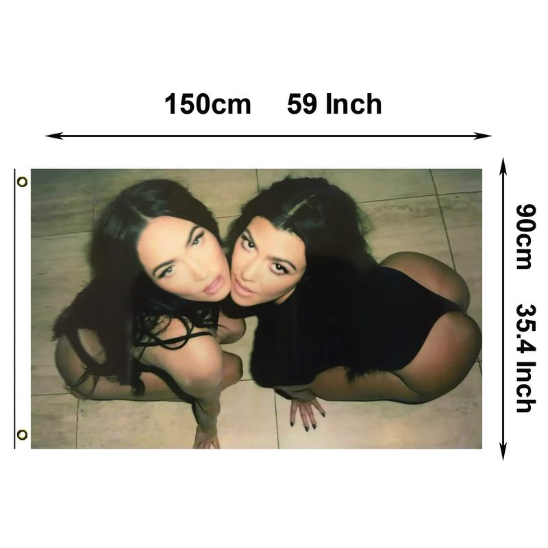 Megan & Kourtney Sexy Wall Tapestry, 3x5ft Flag with Grommets, Multicolor Wall Hanging for Dormitory, Party, Gift, Decor, Girly Apartment Decor
