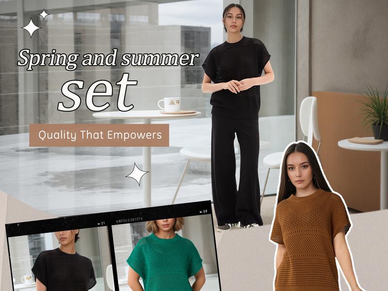 GIALLINO Women's Cotton Knit Crochet Sweater Set Two Piece Cozy Stylish Lounge Outfit for Casual Wear Comfortable Elegant GIALLINO Women's Cotton Knit Crochet Sweater Set Two Piece Cozy Stylish Lounge Outfit for Casual Wear Comfortable Elegant