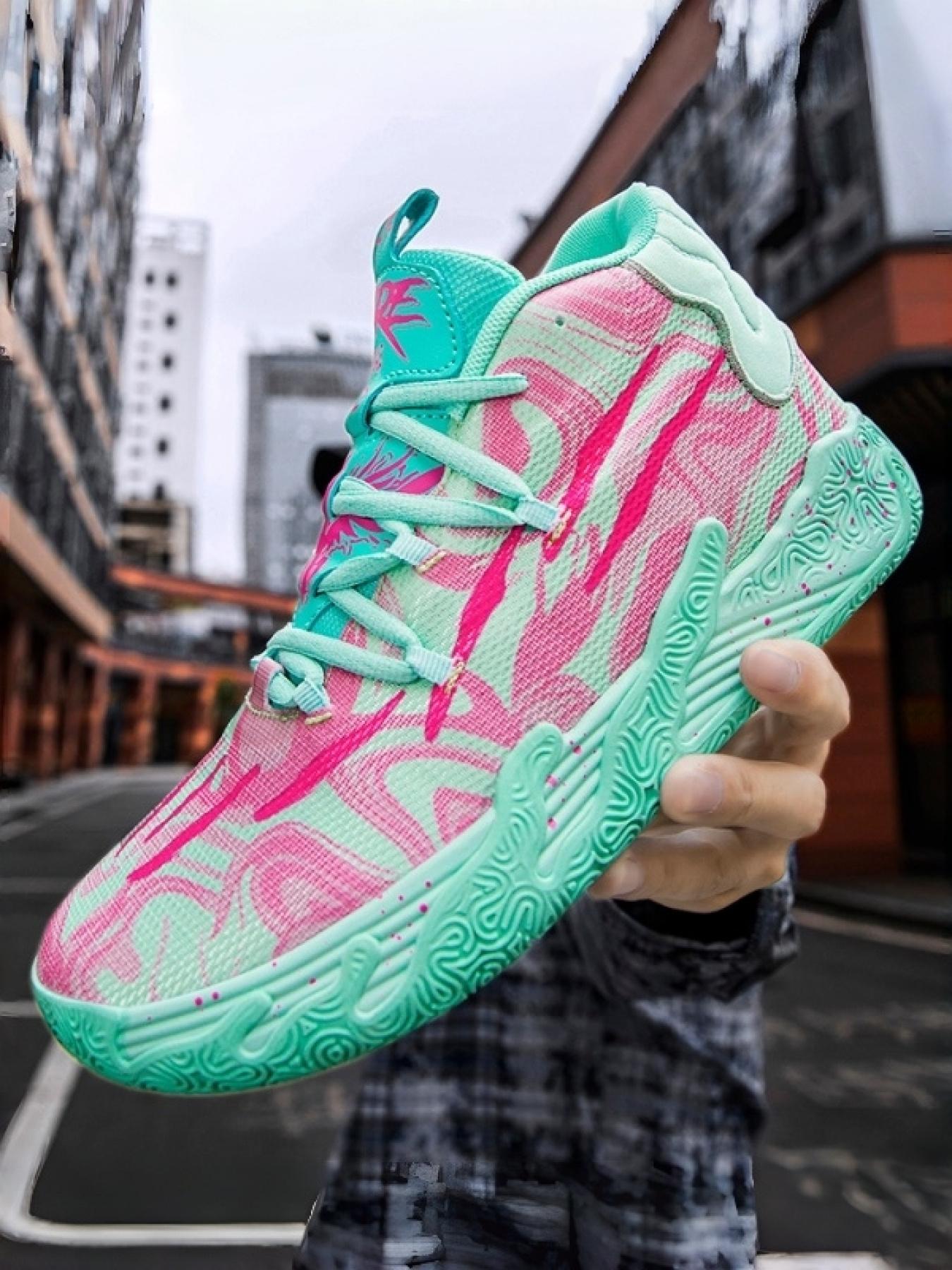 1 Pair Multicolor Trendy Basketball Shoes Breathable Mesh Upper Non-Slip Rubber Sole Comfortable Fashion Sneakers for Outdoor Sports & Streetwear Styling