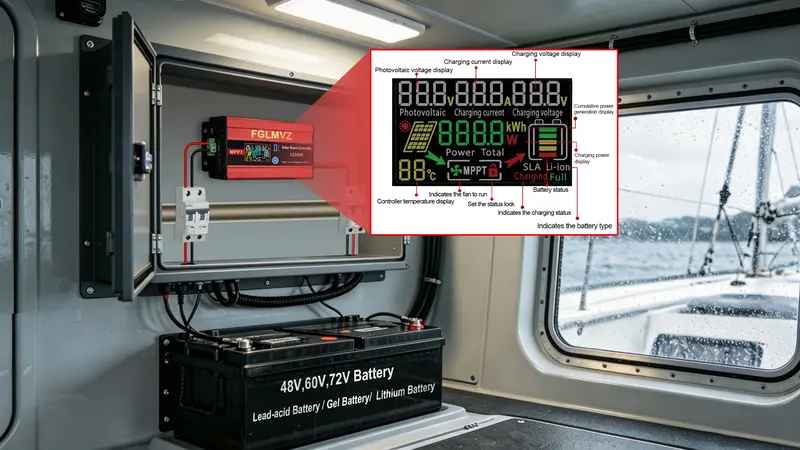 1200W Boost MPPT Solar Charge Controller - 12-60V Wide Voltage Input, 30A Strong Current LCD Display, 15A Fast Charging, Overheat Protection for LiFePO4/Lithium/Lead Acid Batteries, Motorhome Golf Cart PV System Accessory