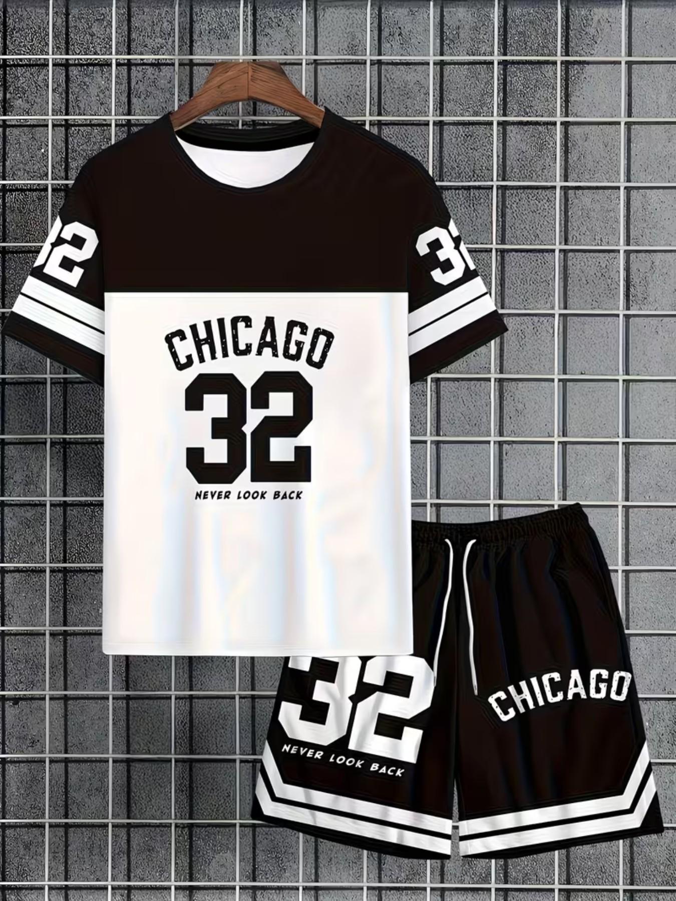 Men's Casual T-Shirt Set, Round Neck Short Sleeve and Shorts, Bold '32' Number Pattern, Breathable Regular Fit for Daily and Formal Wear