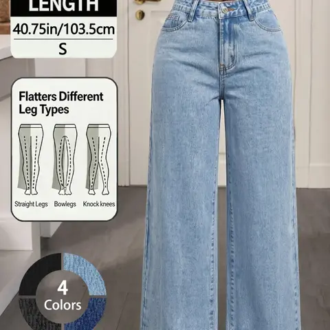 Elegant Chic High-Waisted Slimming Jeans for Women, Versatile Loose Wide-Leg Denim Jeans, Comfortable Long Jean Bottoms for Daily Wear