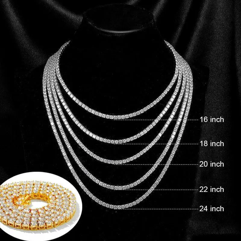 [ICE HUE] 18K Gold Vacuum Plated Copper Tennis Necklace with 5A+ Sri Lanka Zircon (3mm-6mm) - Miami, Italy, Mexico & Micro Inspired, Luxury Jewelry for Women, Men's Jewelry, Accessories Adults, Classic Style, Daily Wear Gift Idea