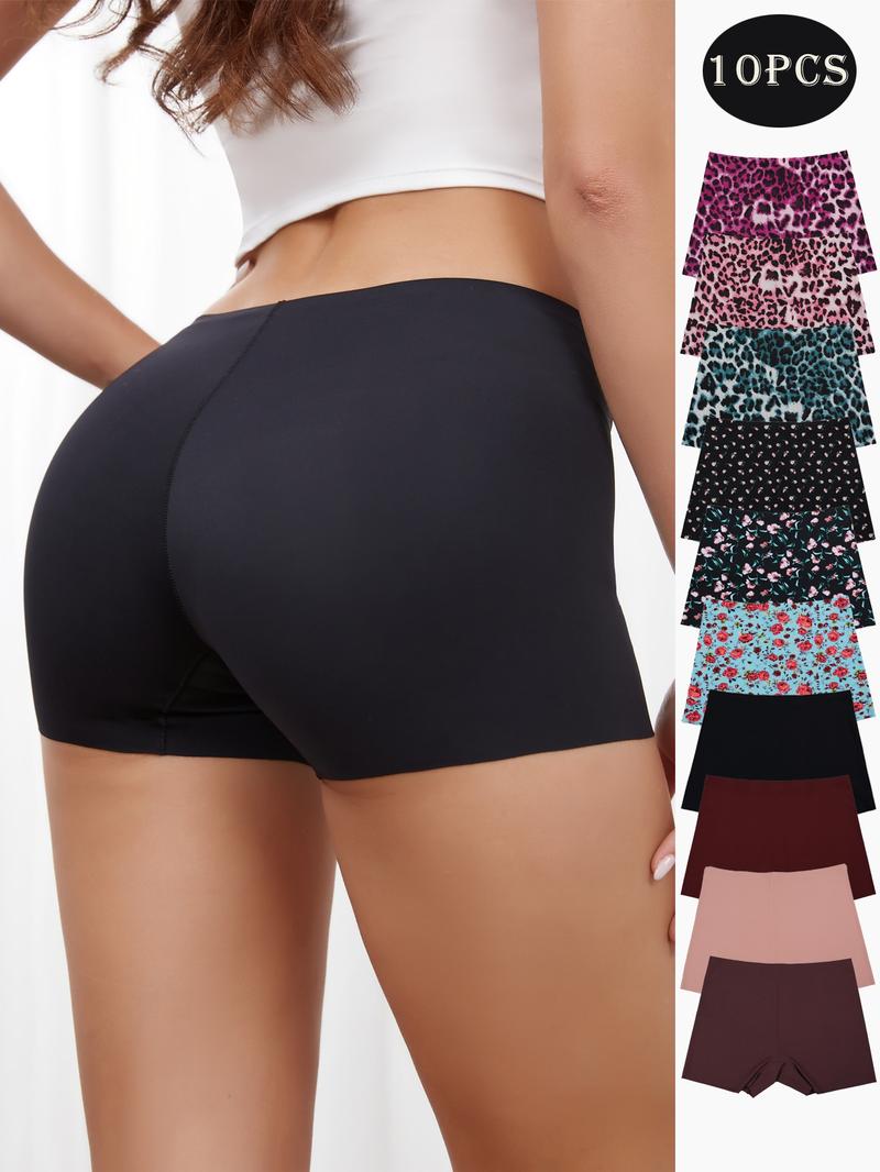 10Pcs One-piece underpants for women without rolling, naked outside, slim mid-waist ice silk traceless underpants, Underwear