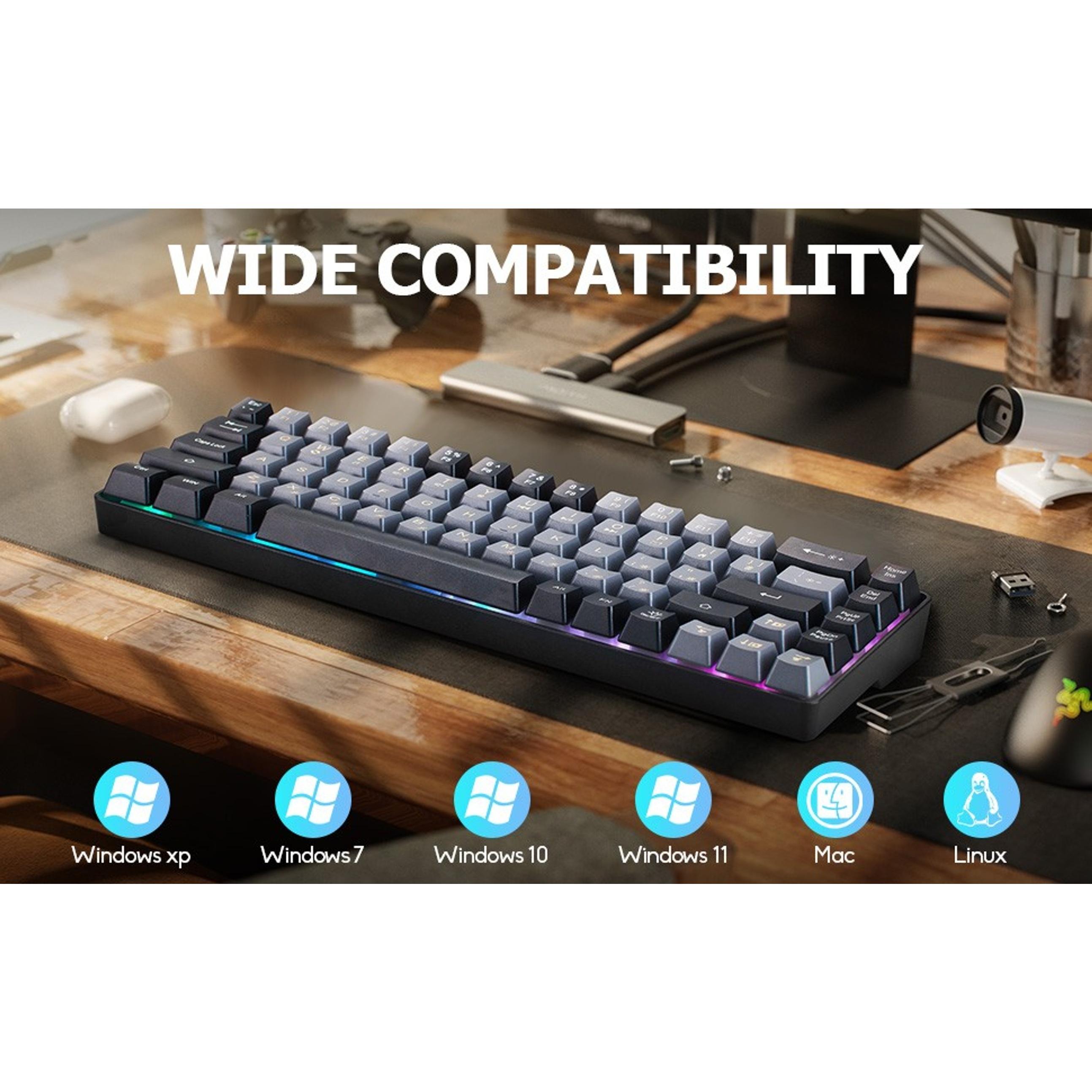 Wired 60% Mechanical Gaming Keyboard, 68-Key Compact RGB Backlit Mini Office Keyboard with Red Switches for PC, Laptop, Mac (Grey and Black)Gift Wired 60% Mechanical Gaming Keyboard, 68-Key Compact RGB Backlit Mini Office Keyboard with Red Switches for PC, Laptop, Mac (Grey and Black)Gift