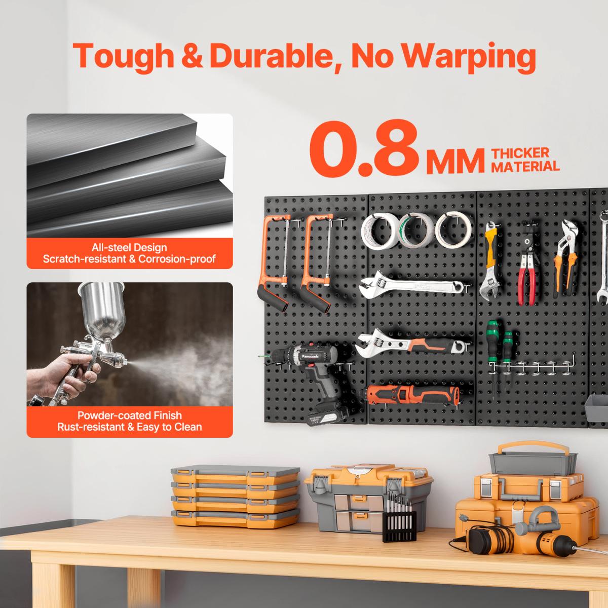 Metal Pegboard Panels, 24" x 12" Pegboard, 4 Panels, Heavy Duty Steel Peg Board Wall Organizer, for Living Room Garage Tool Storage Workbench Office Organization Craft Room Kitchen Home, Black