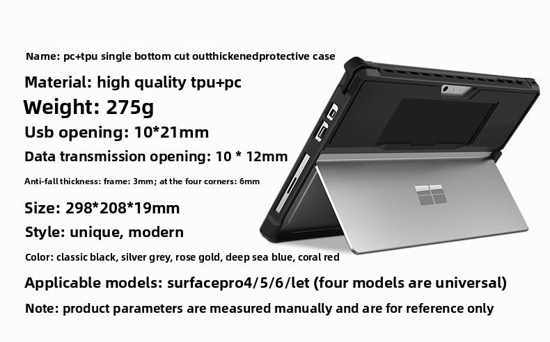 Shockproof Silicone Case for Microsoft Surface Pro 3/4/5/7, Surface Go 1/2/3/4, Full Body Protective Cover with Built-in Kickstand & Pen Holder, Rugged Soft TPU Shell for Surface Tablet, Compatible with Type Cover Keyboard