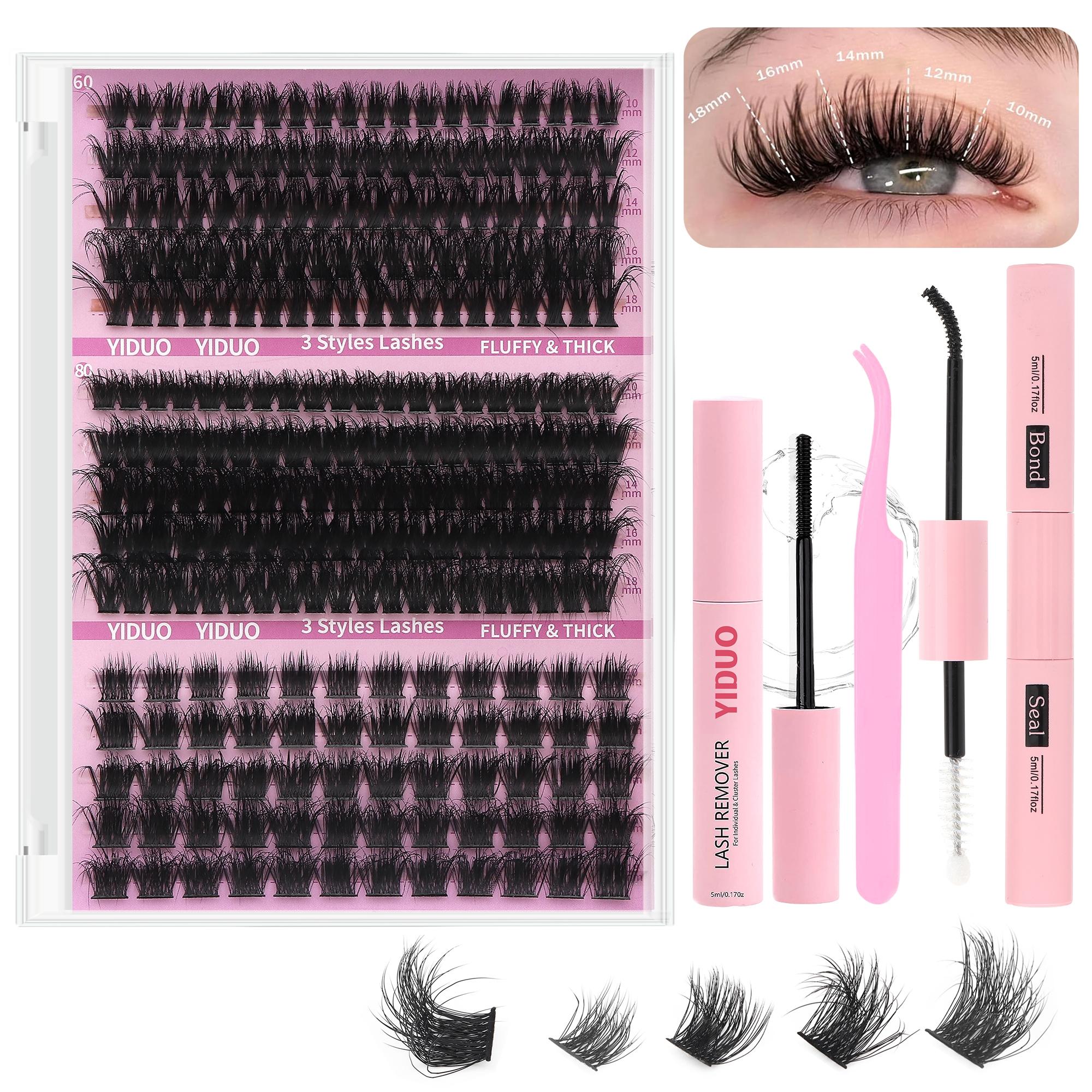 Volume Eyelashes Extension Set, 60D|70D|80D|90D & Thick Volume Lashes Clusters, Individual Lash Extensions Kit, 10-18mm D Curl Lash Extensions Kit with Lash Bond and Seal, Lash Remover, Lash Tweezers, DIY Lash Clusters at Home, Eyelash Bond Glue