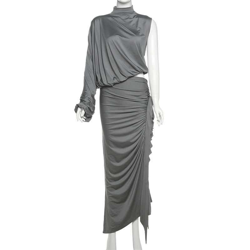 DOUCIU Spring And Autumn Intellectual Elegant Simple Casual Street Photography Look Women'S Thin Solid Color Half-Sleeved Top And Skirt Two-Piece Set, Summer