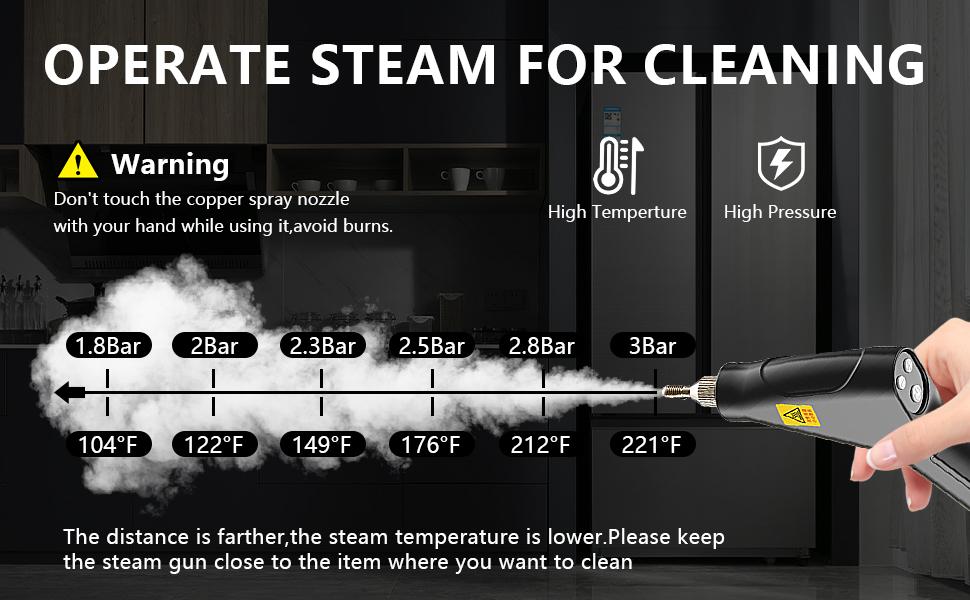 2500W Portable Steam Cleaner, suitable for both home and car use. Suitable for cleaning in kitchens, bathrooms, floors, and car interiors. Multiple steam modes, 15-second quick heating, capable of achieving a 250-foot depth of cleaning
