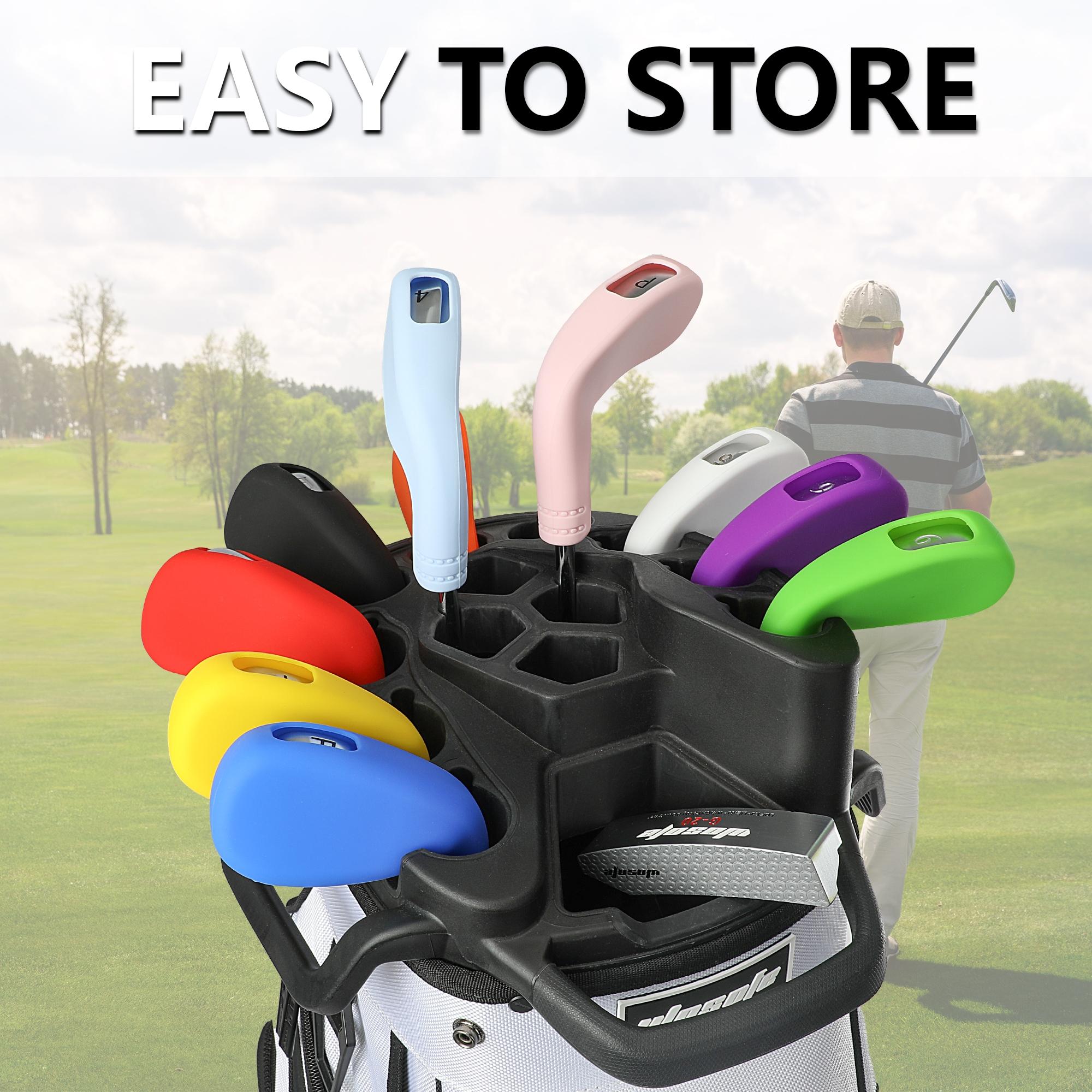 1 PC golf club head cover,Made from flexible silicone material, featuring a numbered opening for easy application and removal.Suitable for various iron models.Available in 10 colors.