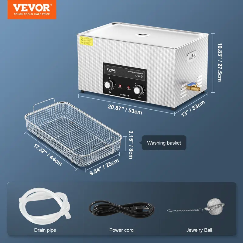 VEVOR 22L 480W Professional Digital Ultrasonic Cleaner with Heater, Timer, Basket - Toolupgrade Cavitation Machine for Lab Tools, Metal Parts, 22 L