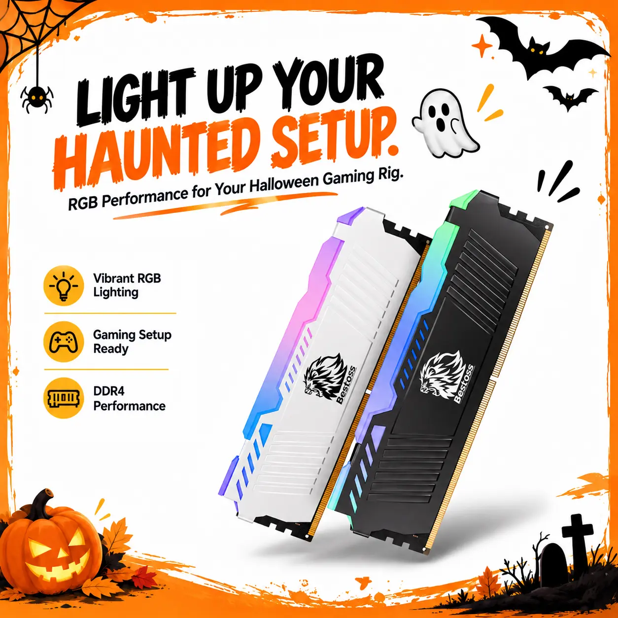 Bestoss RGB DDR4 Gaming Memory Desktop U-DIMM DRAM Stick - 8GB/16GB, 3200MHz, XMP 2.0 Compatible, Faster Loading, High-Speed, Smooth Multitasking, Stable, LED Lights, Black Friday Deal,techvibes