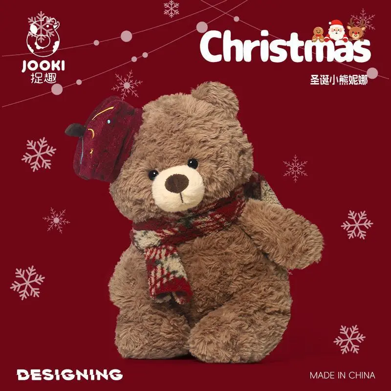 33cm Cute Bear Plush Toy Christmas Dress-Up Teddy with Scarf And Hat Comfort Doll for Children's Birthday Gifts