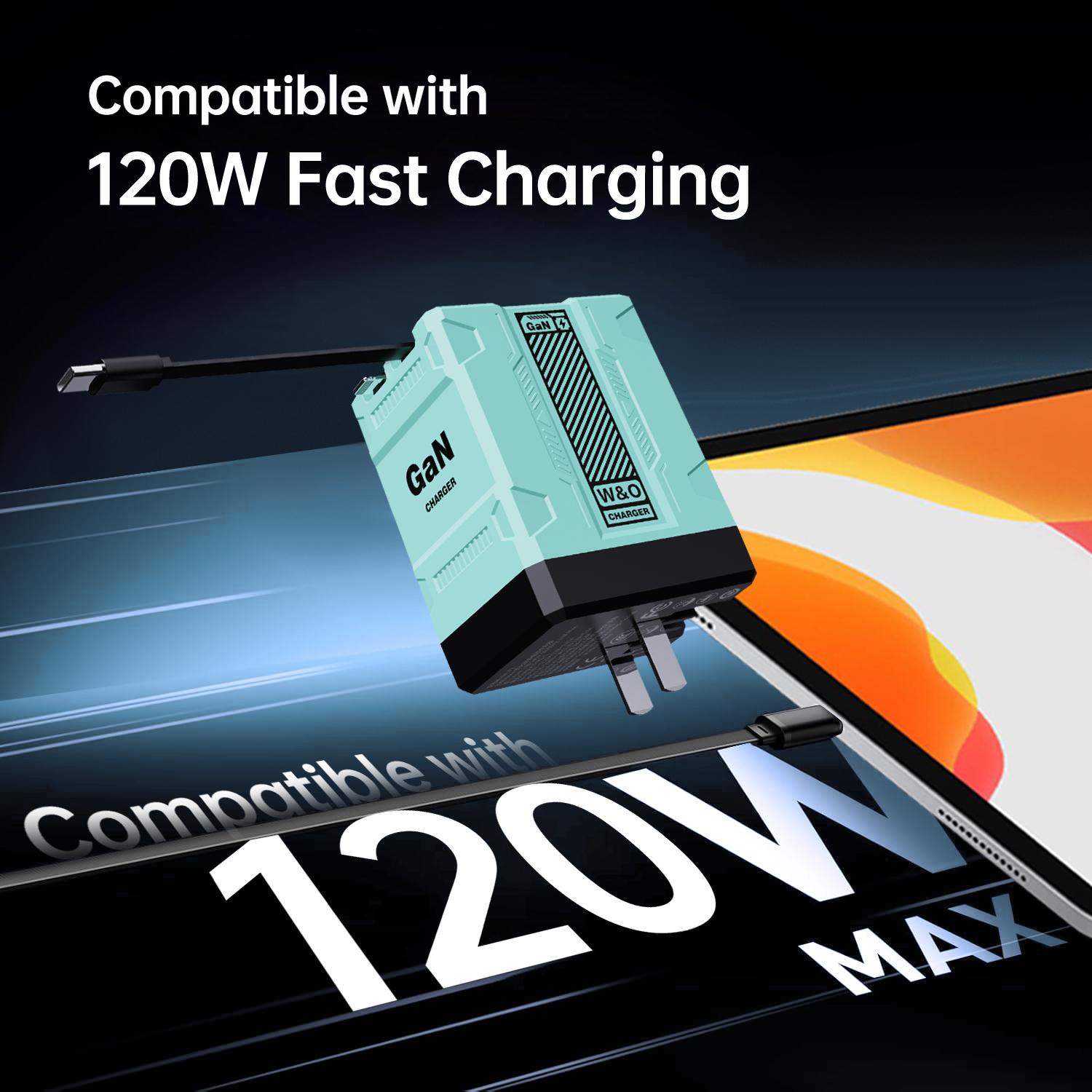 W&O 2 in 1 GaN Charger 80W MAX Fast Charger Folding Charging ortable Yellow Charging Block 2-Port Fast Compact GaN Charger