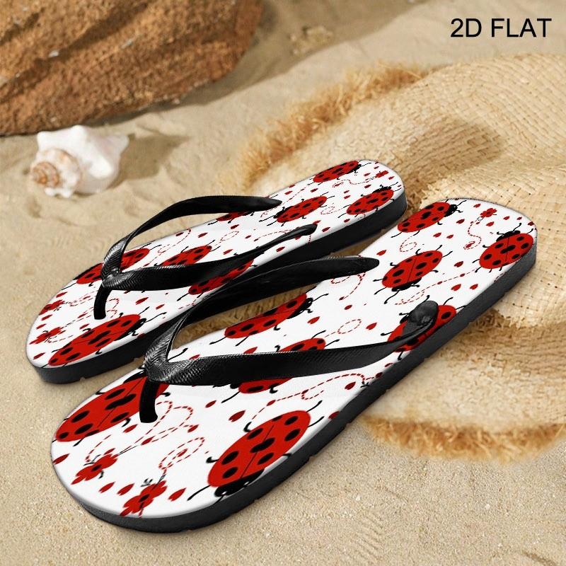 Women's Flip - Flops, Cute Ladybug & Heart Pattern, Multiple Colors & Sizes Available, Comfortable Casual Sandals for Daily Wear, Stylish Summer Footwear with Playful Design, Women Shoes
