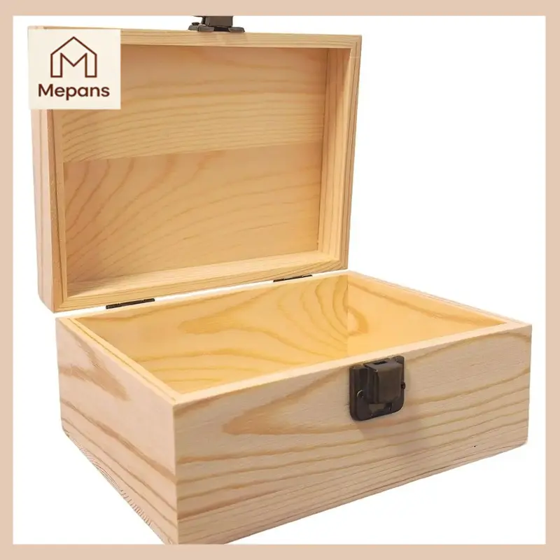 Small Smooth Pine Storage Box with Metal Clasp & Hinged Lid - 6.88x4.52x2.36 Inch Unfinished Mini Box for Crafts DIY, Desk Organiser, Modern Home Decor