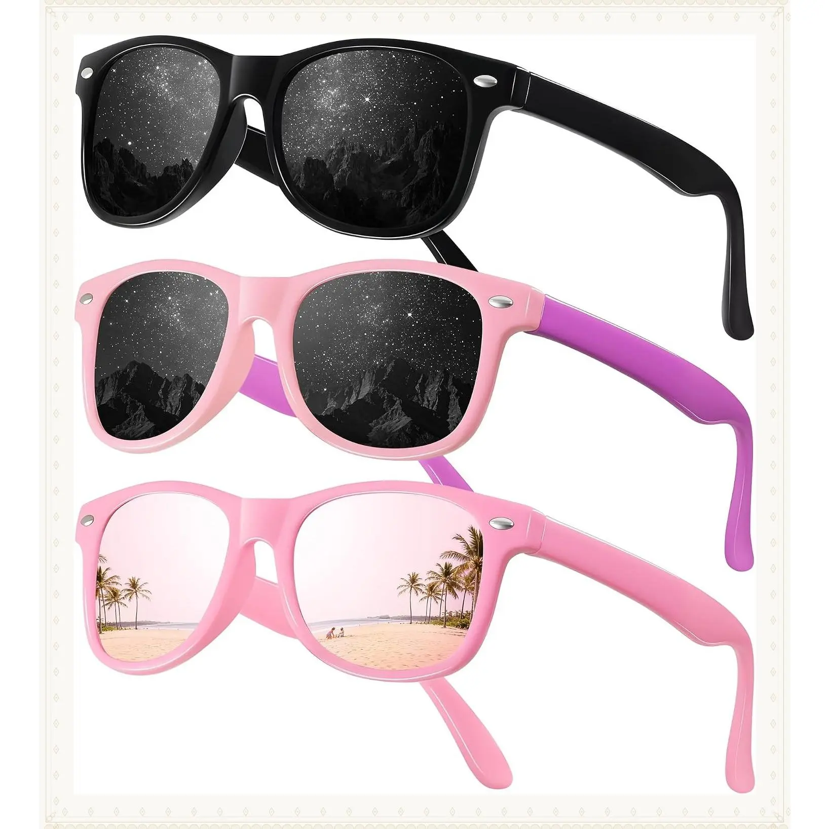 Polarized Kids Sunglasses Toddler Baby Glasses for Girls Boy Age 3-9 | Lightweight Flexible TPEE Frame, Cute Infant Shades, UV Protection for Summer Vacation, Beach, Camping, 3 Pack Girl Boy GiftsGift