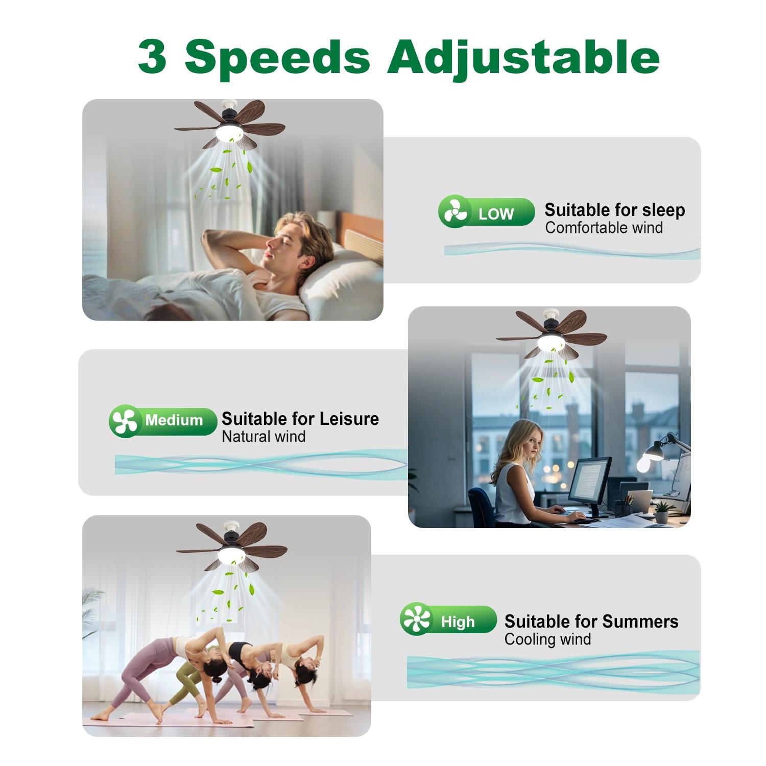 20.5 Inch Dimmable Fan Light Socket, E27 Screw Base, Remote Control Ceiling Fan Lamp Walnut Color, 3 Speeds, 3 Adjustable Colors