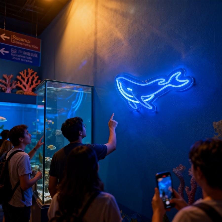 whale Neon Sign,  LED Shark Light Animal Wall Decor, Christmas Gift White Elephant Gifts for Boys Men, Bedroom Living Room Man Cave Home Decoration With USB Powered