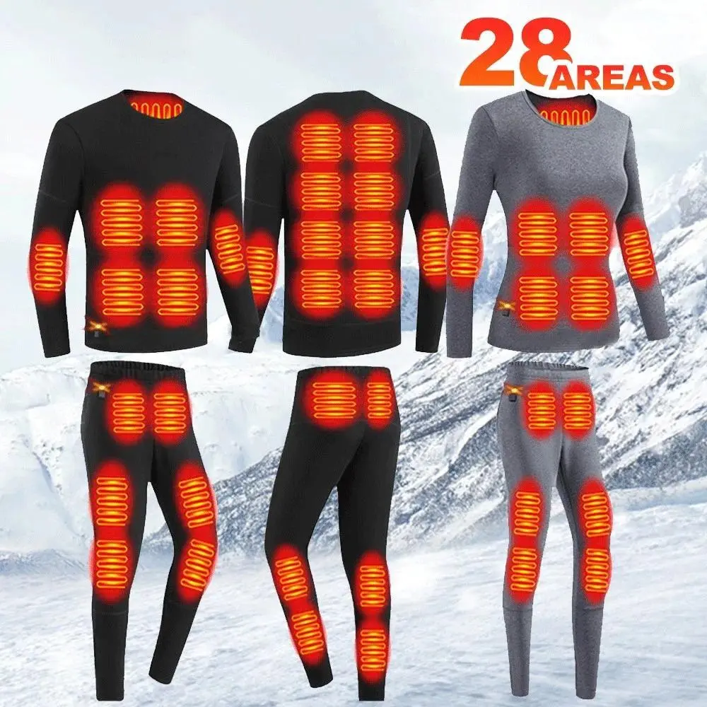 Heated Underwear 28 Areas Hiking Shirts Skiing Suites Tops Pant Men Women Thermal Underwear   USB Heating Jacket Winter Clothing
