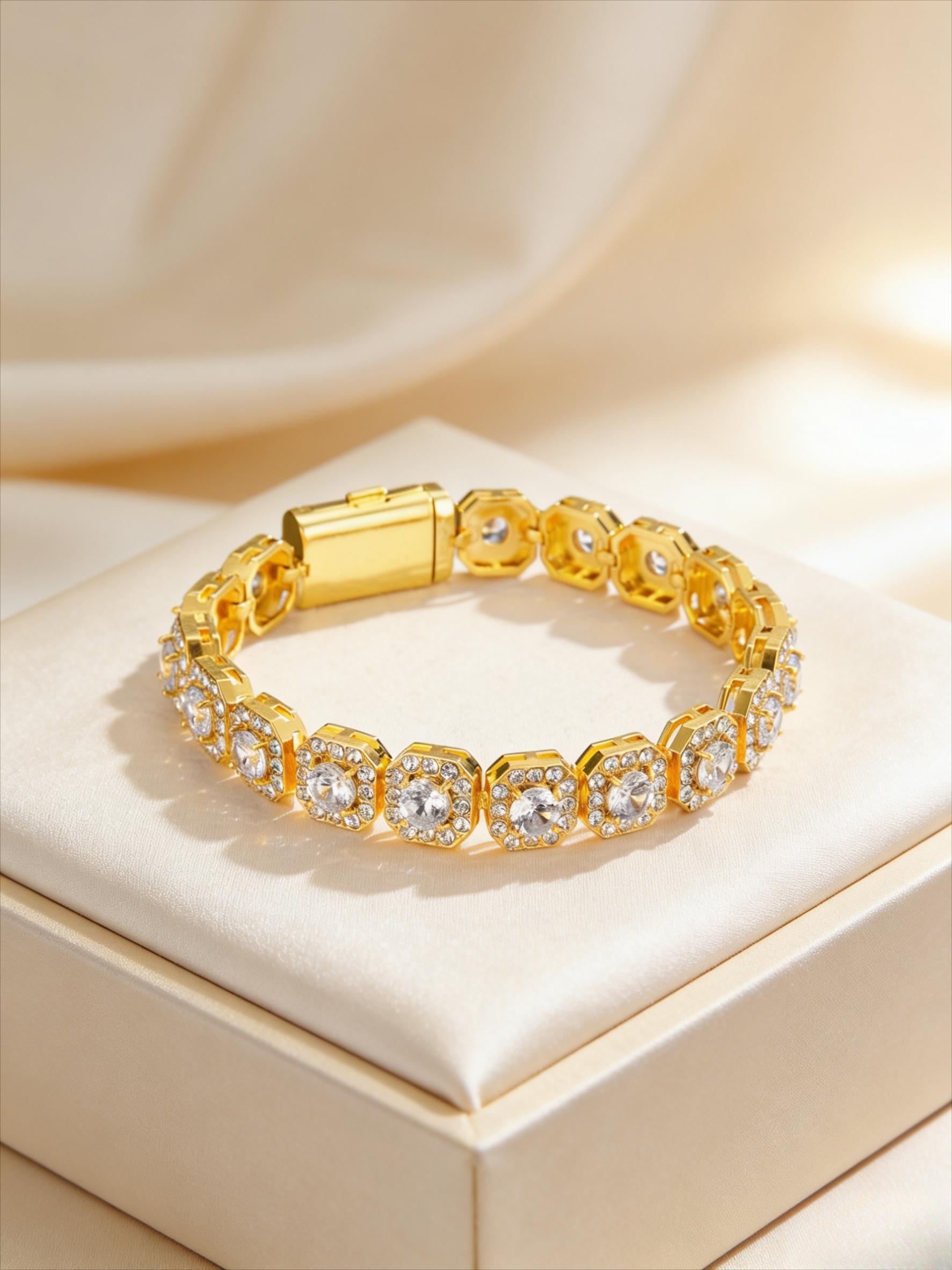 Jewelry set, European and American hip-hop full diamond bracelet, men's trendy brand diamond-encrusted zircon Cuban chain bracelet ins Internet celebrity niche design sense, high sense, light luxury and versatile couple jewelry