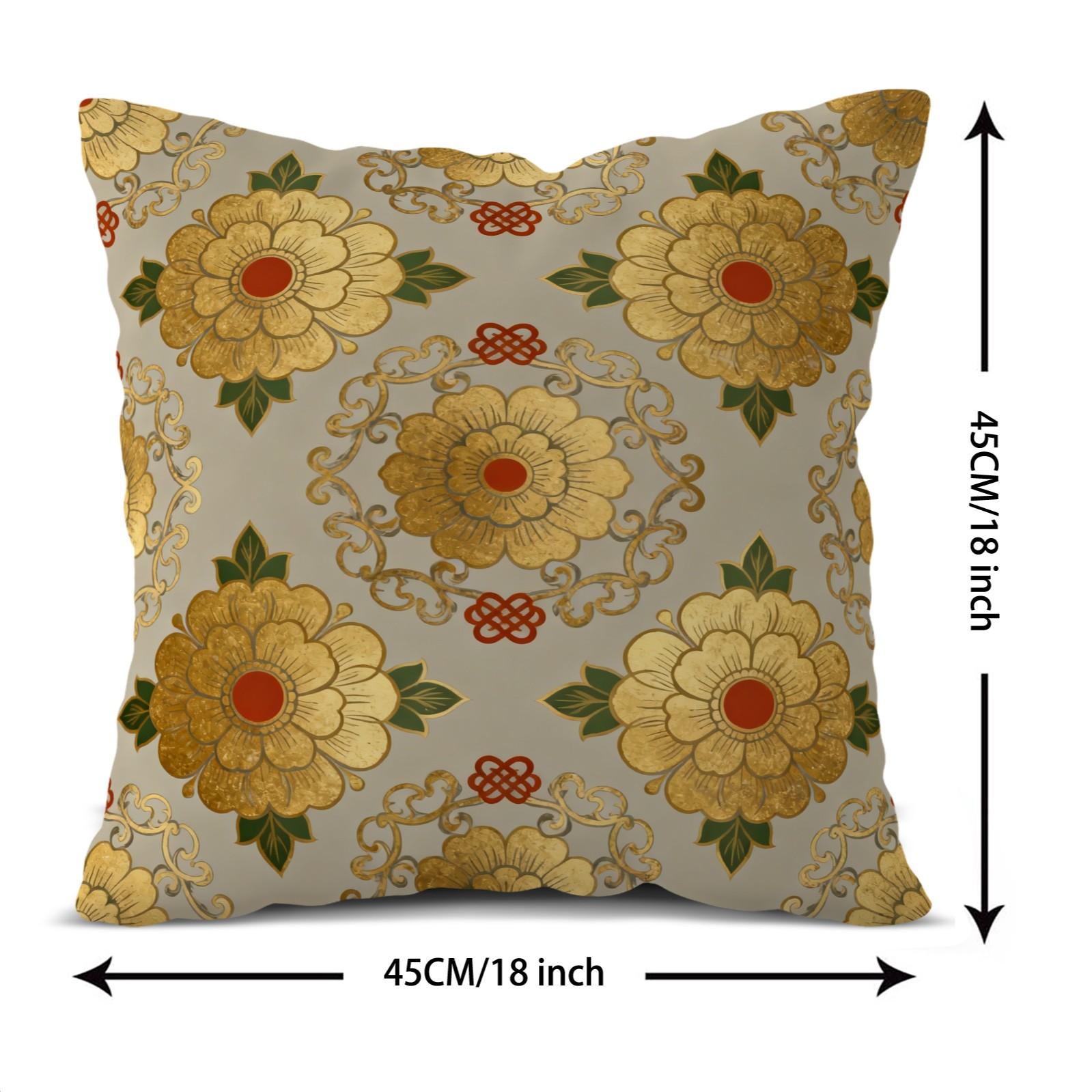 1 Pack 18×18 Inch Vintage Floral Pattern Throw Pillow, Classic Asian Style Decorative Accent Pillow, HD Digital Print Non-Fading Soft Decorative Cushion with Invisible Zipper for Couch, Sofa, Bed, Living Room and Bedroom