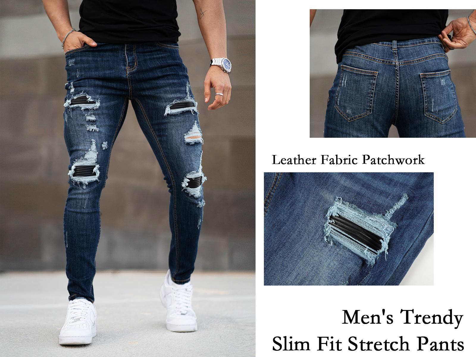 GINGTTO Men's Skinny Jeans Stretch Ripped Tapered Leg Slim Fit Distressed Denim Pants GINGTTO Men's Skinny Jeans Stretch Ripped Tapered Leg Slim Fit Distressed Denim Pants